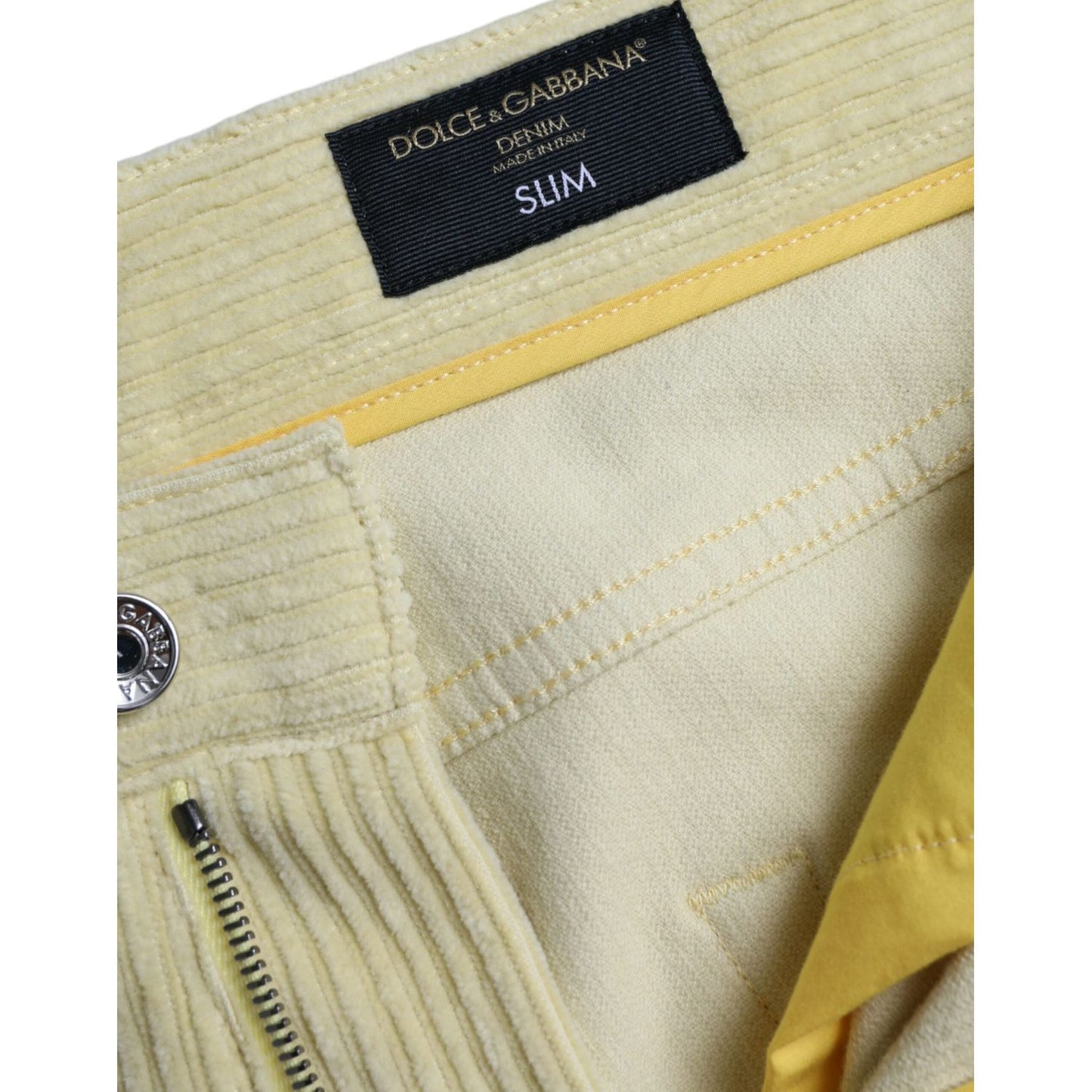 Dolce & Gabbana Yellow Corduroy Logo Plaque Skinny Denim Jeans PAN75073-48