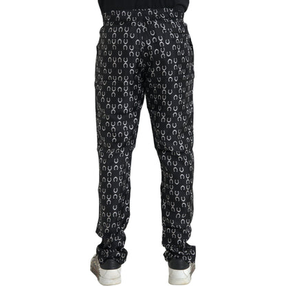 Dolce & Gabbana Black Horseshoe Print Silk Pants Dolce & Gabbana