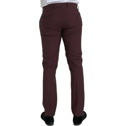 Dolce & Gabbana Maroon Wool Men Slim Fit Dress Pants Dolce & Gabbana