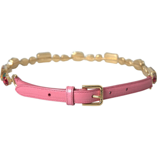 Dolce & Gabbana Pink Leather Crystal Chain Embellished Belt WMB314-85-M