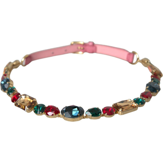 Dolce & Gabbana Pink Leather Crystal Chain Embellished Belt WMB314-85-M