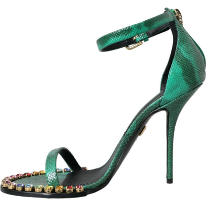 Dolce & Gabbana Green Exotic Leather Crystal Sandals Shoes