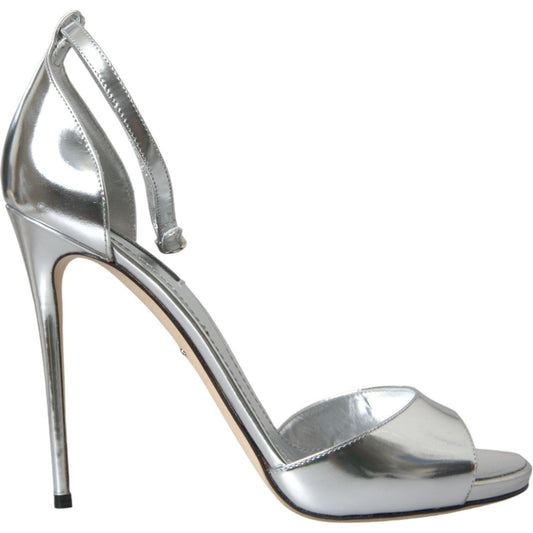 Dolce & Gabbana Silver KEIRA Leather Heels Sandals Shoes LA10711-40