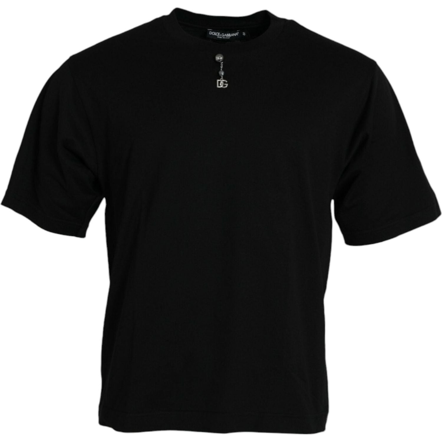 Dolce & Gabbana Black Embellished Cotton Crew Neck T-shirt