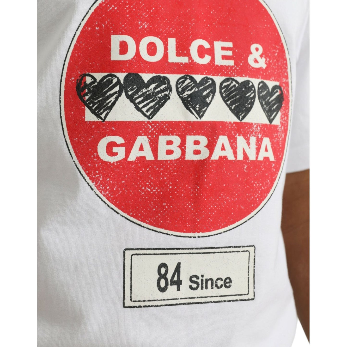 Dolce & Gabbana White Amor Heart Cotton Crewneck Short Sleeve T-shirt