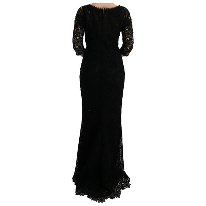Dolce & Gabbana Black Floral Ricamo Sheath Long Dress