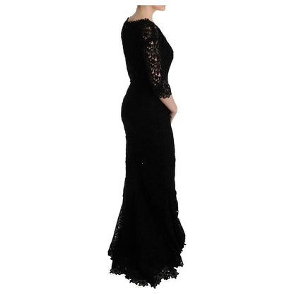 Dolce & Gabbana Black Floral Ricamo Sheath Long Dress