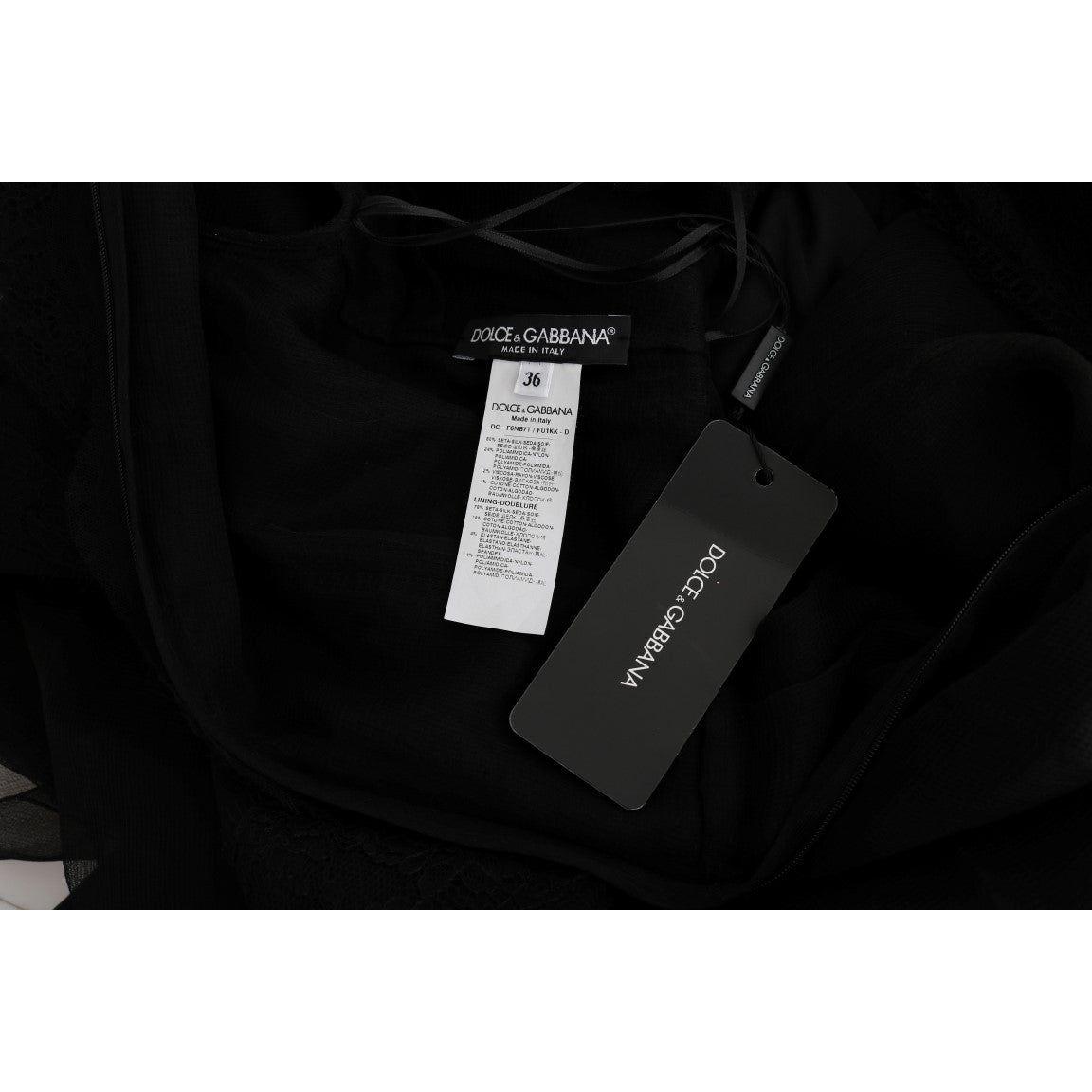 Dolce & Gabbana Black Floral Lace Sheath Silk Dress