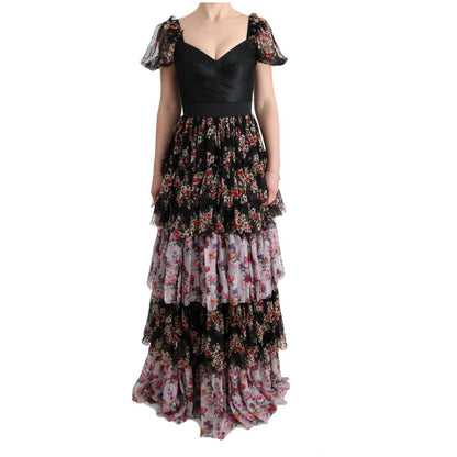 Dolce & Gabbana Multicolor Silk Stretch Floral Shift Long Dress