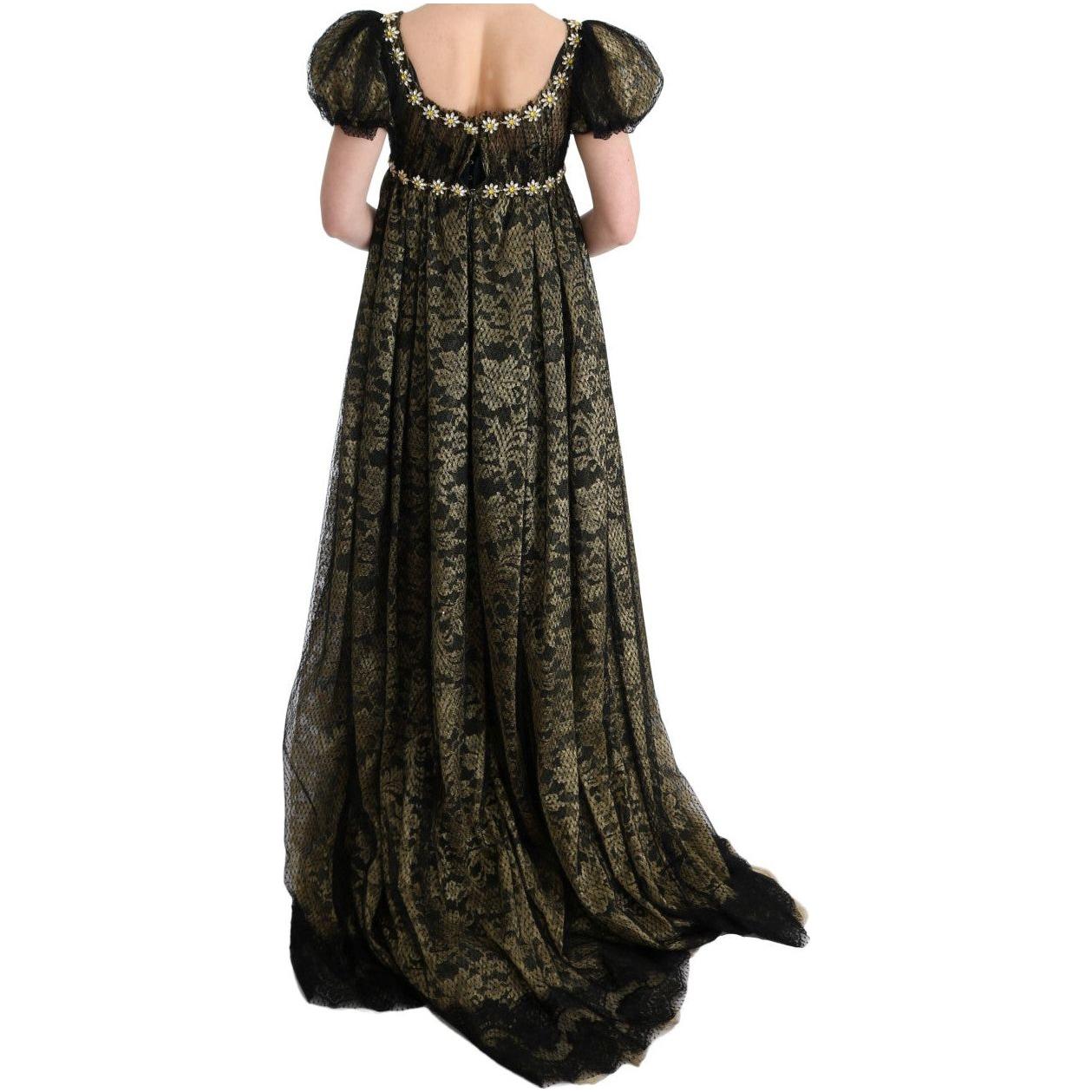 Dolce & Gabbana Black Yellow Crystal Lace Shift Dress