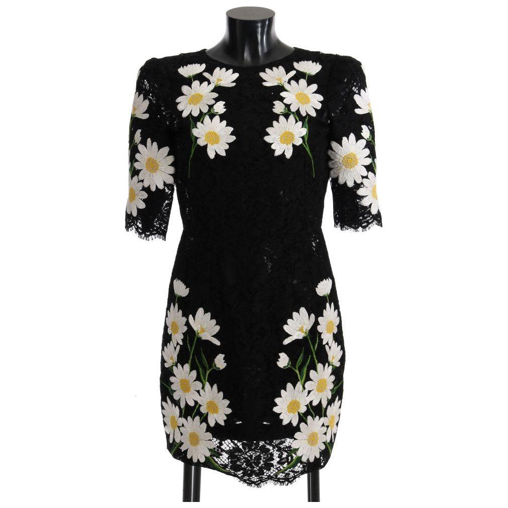 Dolce & Gabbana Black Floral Lace Chamomile Sicily Dress