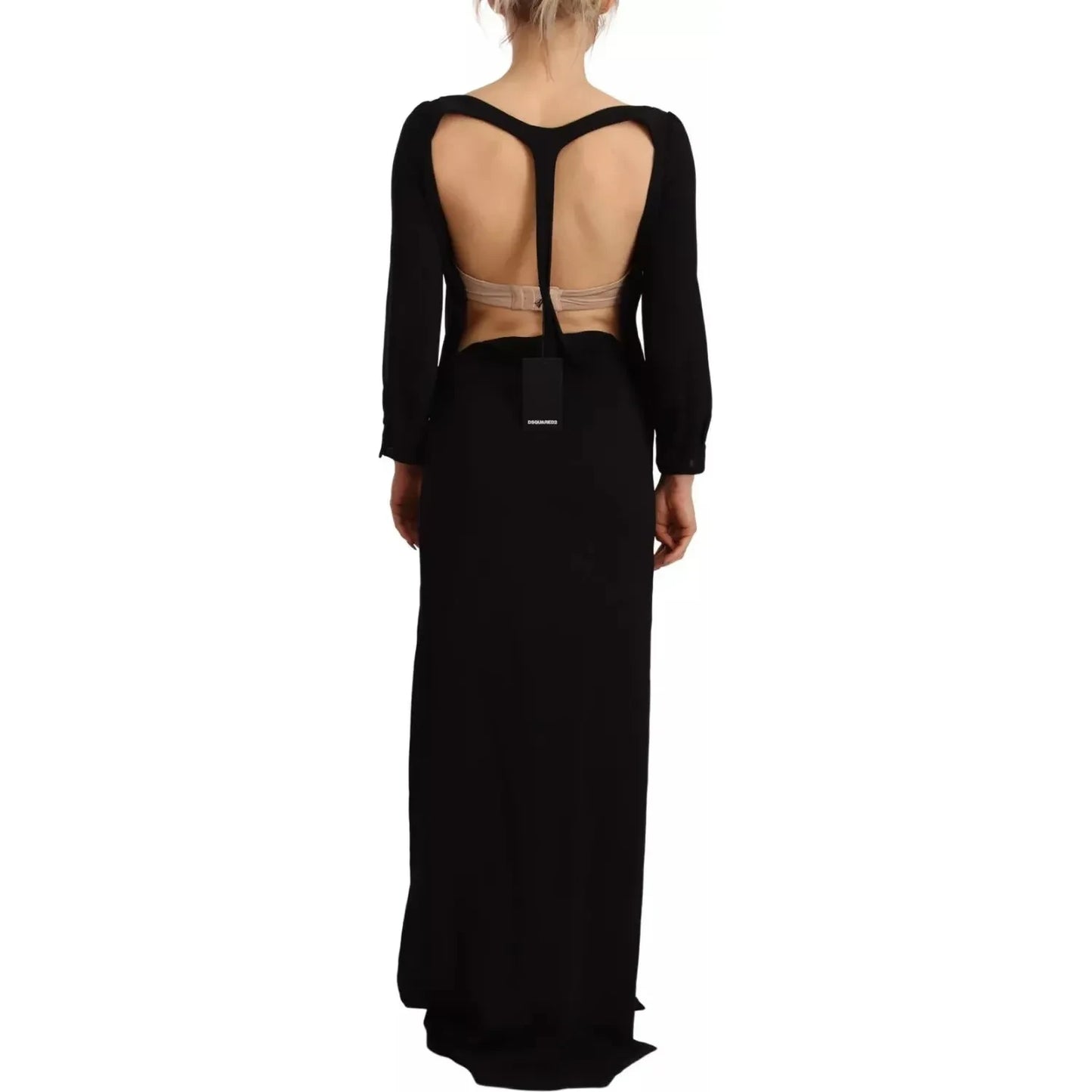 Dsquared² Black Long Sleeves Side Slit Floor Length Dress