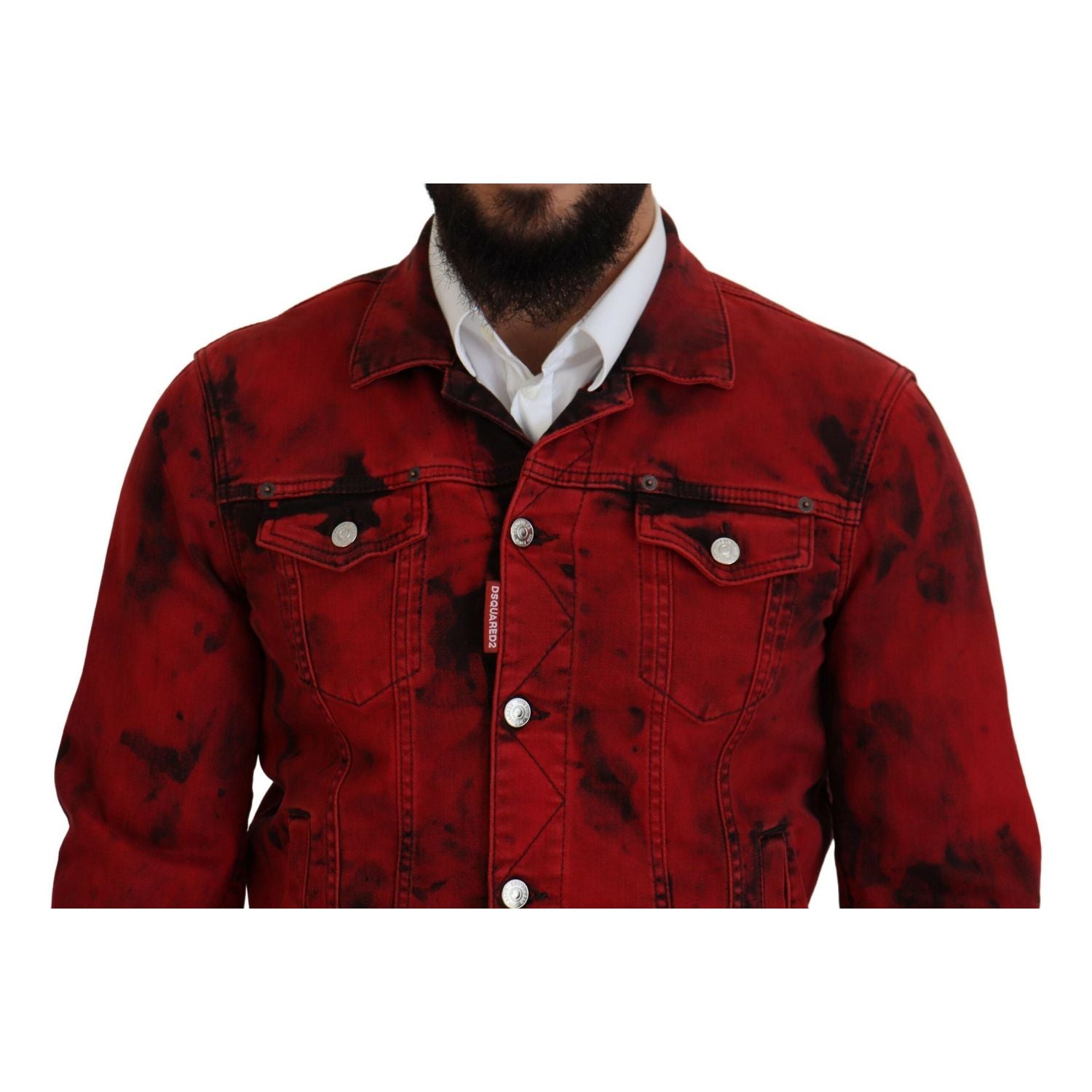 Dsquared² Red Black Tie Dye Collared Men Denim Jacket