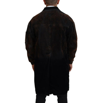 Dsquared² Brown Full Button Men Long Coat Cotton Jacket