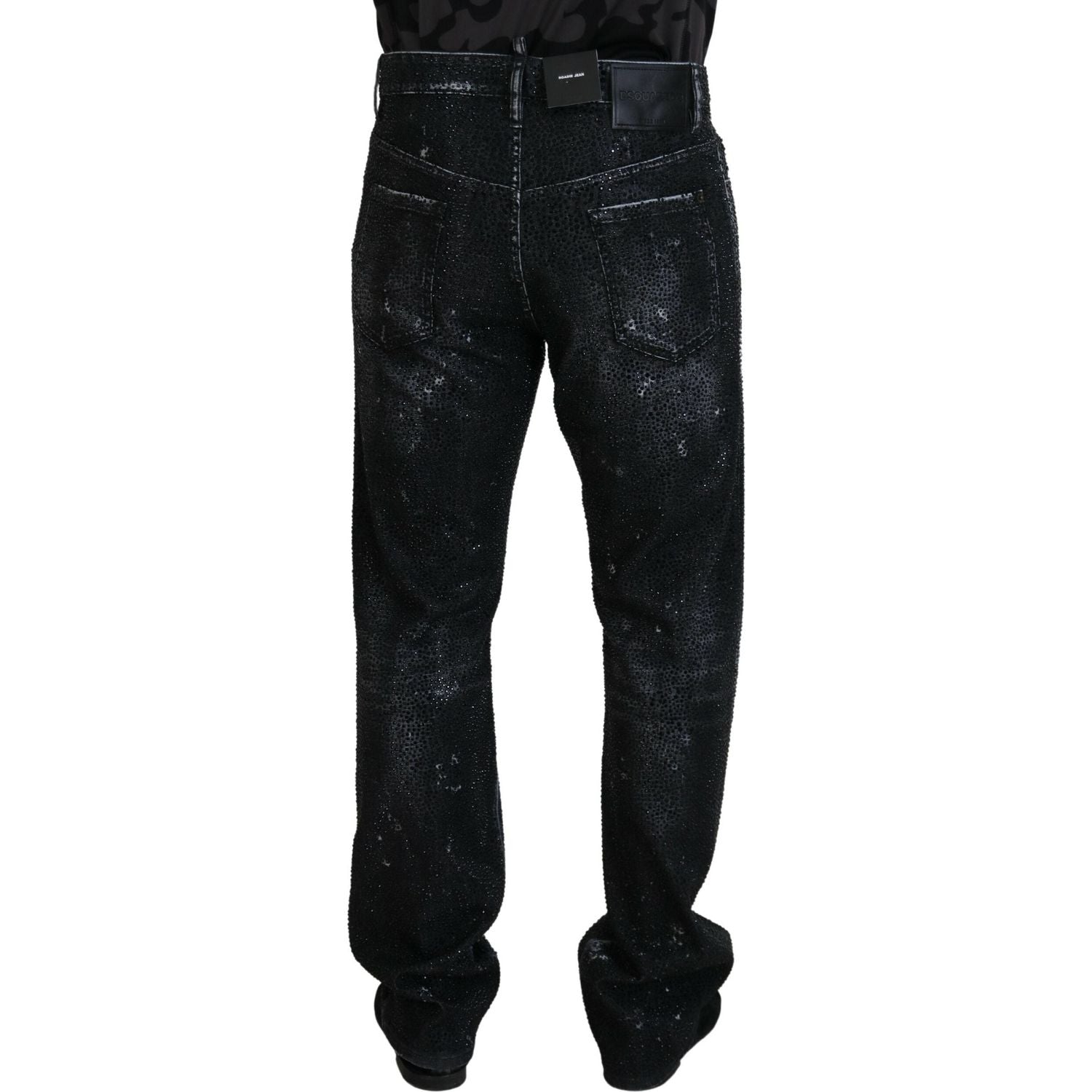 Dsquared² Black Crystal Embellished Tattered Denim Jeans