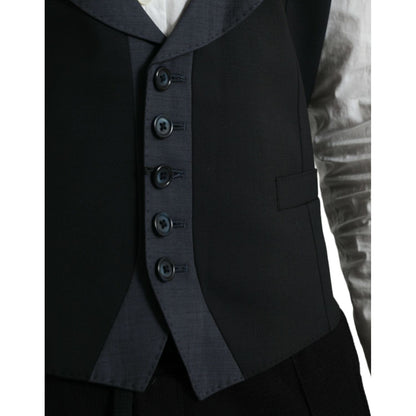 Dolce & Gabbana Black Wool Waistcoat Dress Formal Vest