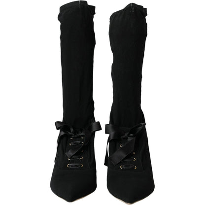 Dolce & Gabbana Black Stiletto Heels Mid Calf Boots Shoes