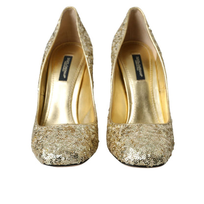 Dolce & Gabbana Gold Sequin Crystal Heels Pumps Shoes