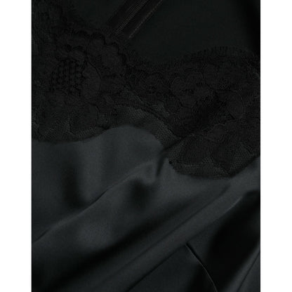 Dolce & Gabbana Black Polyester Lace Trim Sheath Midi Dress