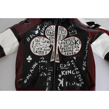 Dolce & Gabbana Black Bordeaux Hooded Leather DG King of Love Jacket