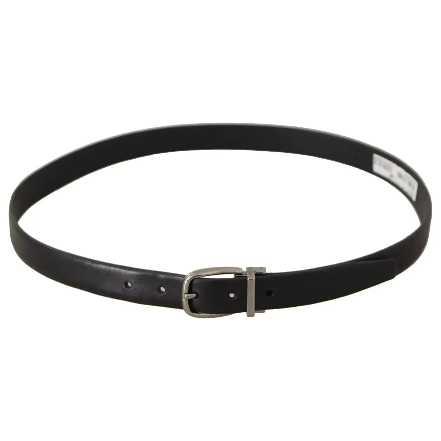 Dolce & Gabbana Black Classic Leather Silver Tone Metal Buckle Belt
