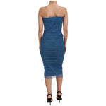 Dolce & Gabbana Blue Mesh Trim Ruched Tulle Sheath Dress DR28873-40