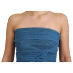Dolce & Gabbana Blue Mesh Trim Ruched Tulle Sheath Dress DR28873-40