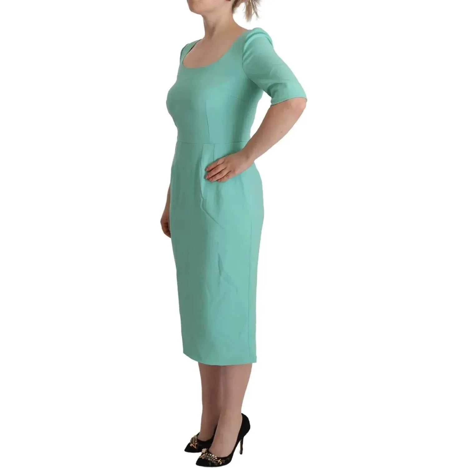 Dolce & Gabbana Mint Green Sheath Square Neckline Midi Dress