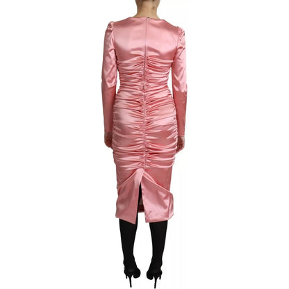 Dolce & Gabbana Pink Long Sleeves Bodycon Sheath Midi Dress