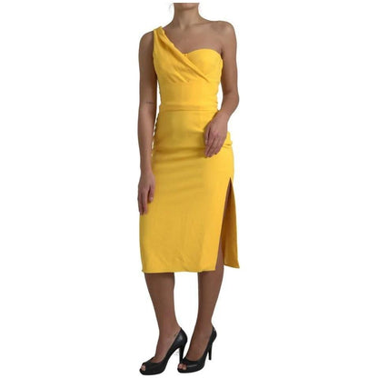 Dolce & Gabbana Yellow One Shoulder Side Slit Midi Dress