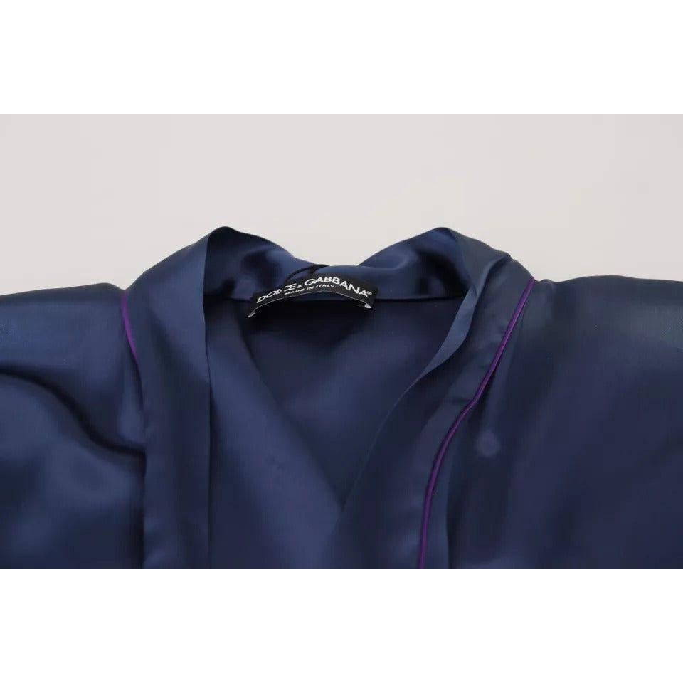 Dolce & Gabbana Blue Satin Silk Waist Belt Robe Jacket JKT3458-48