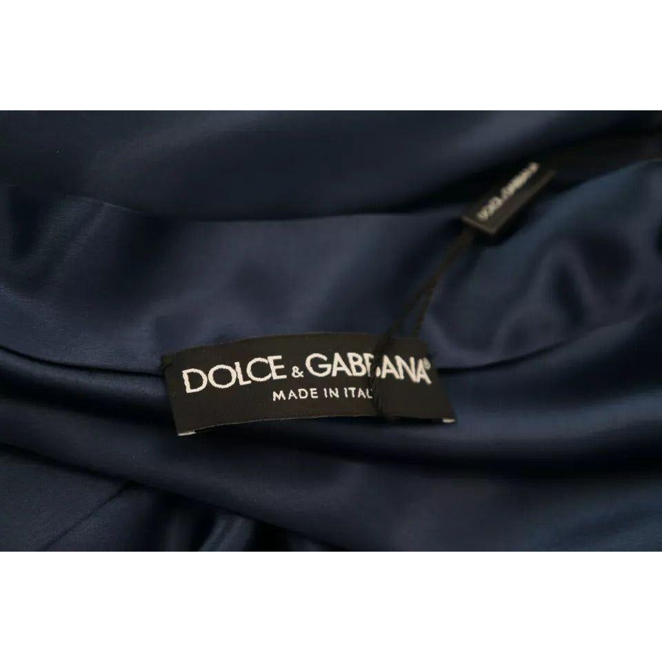 Dolce & Gabbana Blue Satin Silk Waist Belt Robe Jacket JKT3458-48