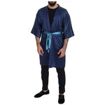 Dolce & Gabbana Blue Satin Silk Waist Belt Robe Jacket JKT3458-48