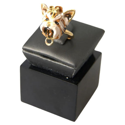 Dolce & Gabbana Gold Brass Resin Beige Dog Pet Accessory Ring FASHION ACCESSORIES