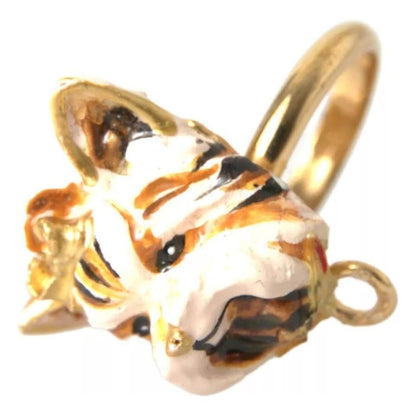 Dolce & Gabbana Gold Brass Resin Beige Dog Pet Accessory Ring FASHION ACCESSORIES