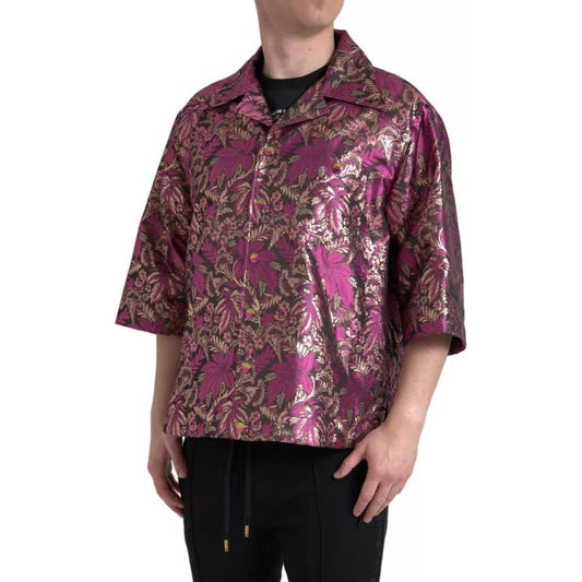 Dolce & Gabbana Fuchsia Pink Floral Jacquard Button Down Shirt TSH84203-41