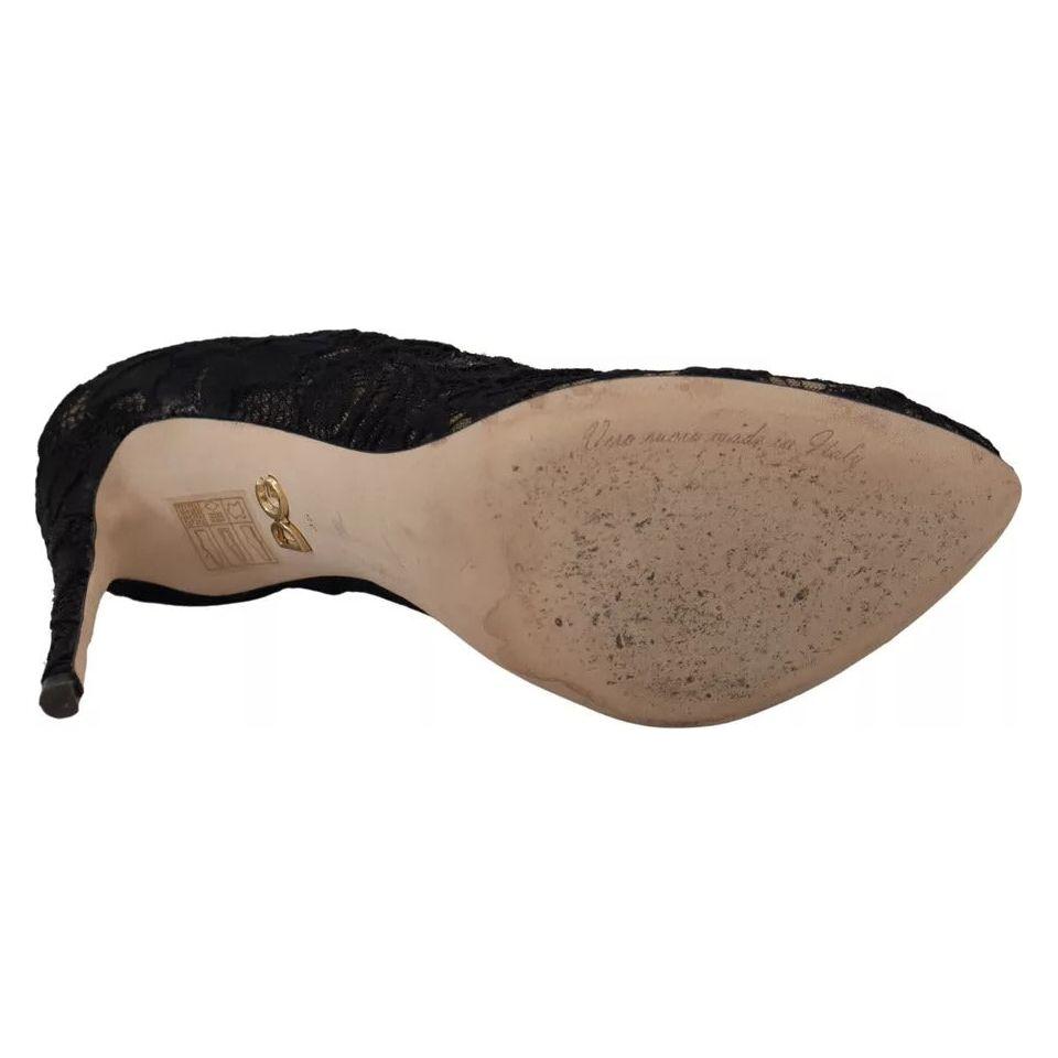 Dolce & Gabbana Black Stretch Socks Taormina Lace Boots Shoes