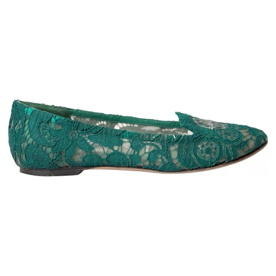 Dolce & Gabbana Green Taormina Lace Slip On Flats Shoes LA10893-36.5