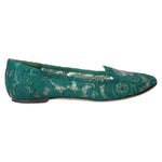 Dolce & Gabbana Green Taormina Lace Slip On Flats Shoes LA10893-36.5