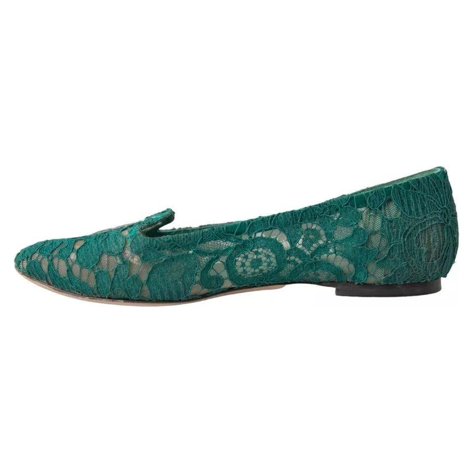 Dolce & Gabbana Green Taormina Lace Slip On Flats Shoes LA10893-36.5