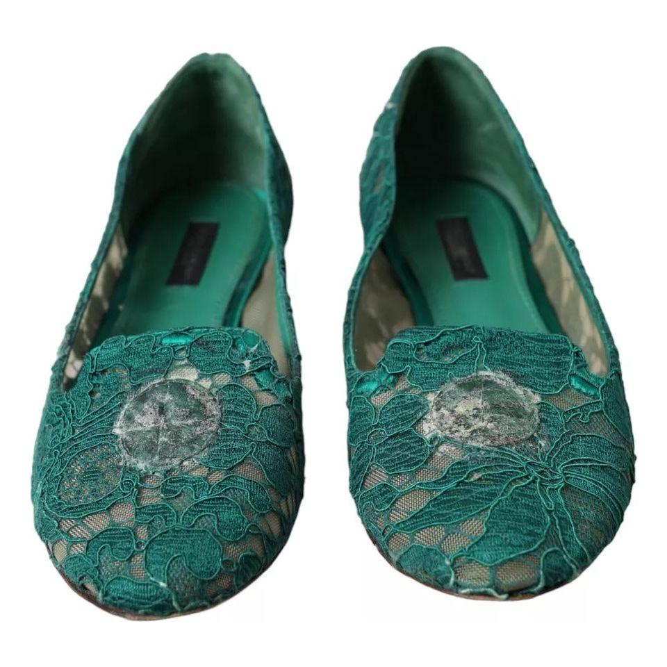 Dolce & Gabbana Green Taormina Lace Slip On Flats Shoes LA10893-36.5