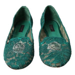 Dolce & Gabbana Green Taormina Lace Slip On Flats Shoes LA10893-36.5