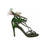 Dolce & Gabbana Acid Green Leather Strappy Flower Heels Sandals Shoes LA9701-35