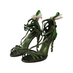 Dolce & Gabbana Acid Green Leather Strappy Flower Heels Sandals Shoes LA9701-35