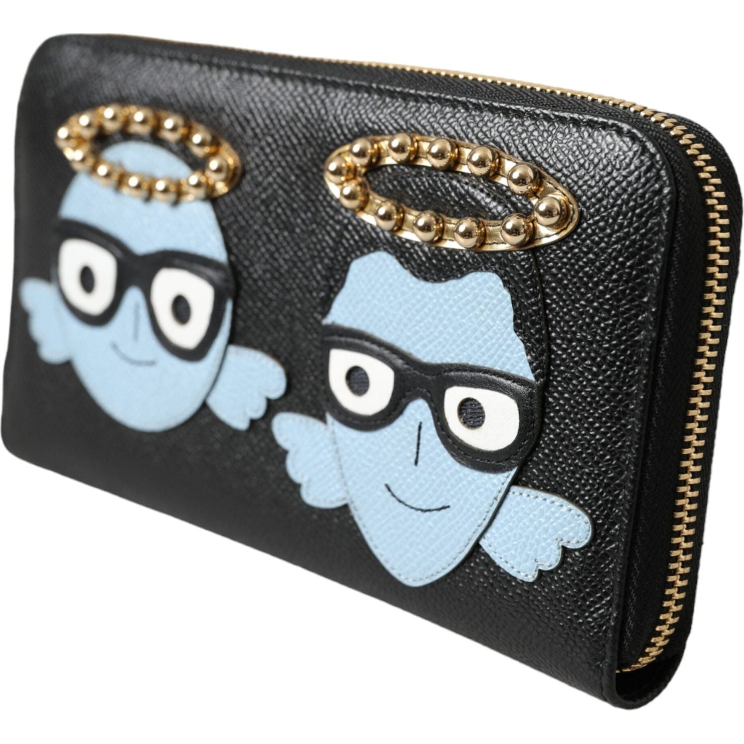 Dolce & Gabbana Black Blue Leather #DGFAMILY Zipper Continental Men Wallet
