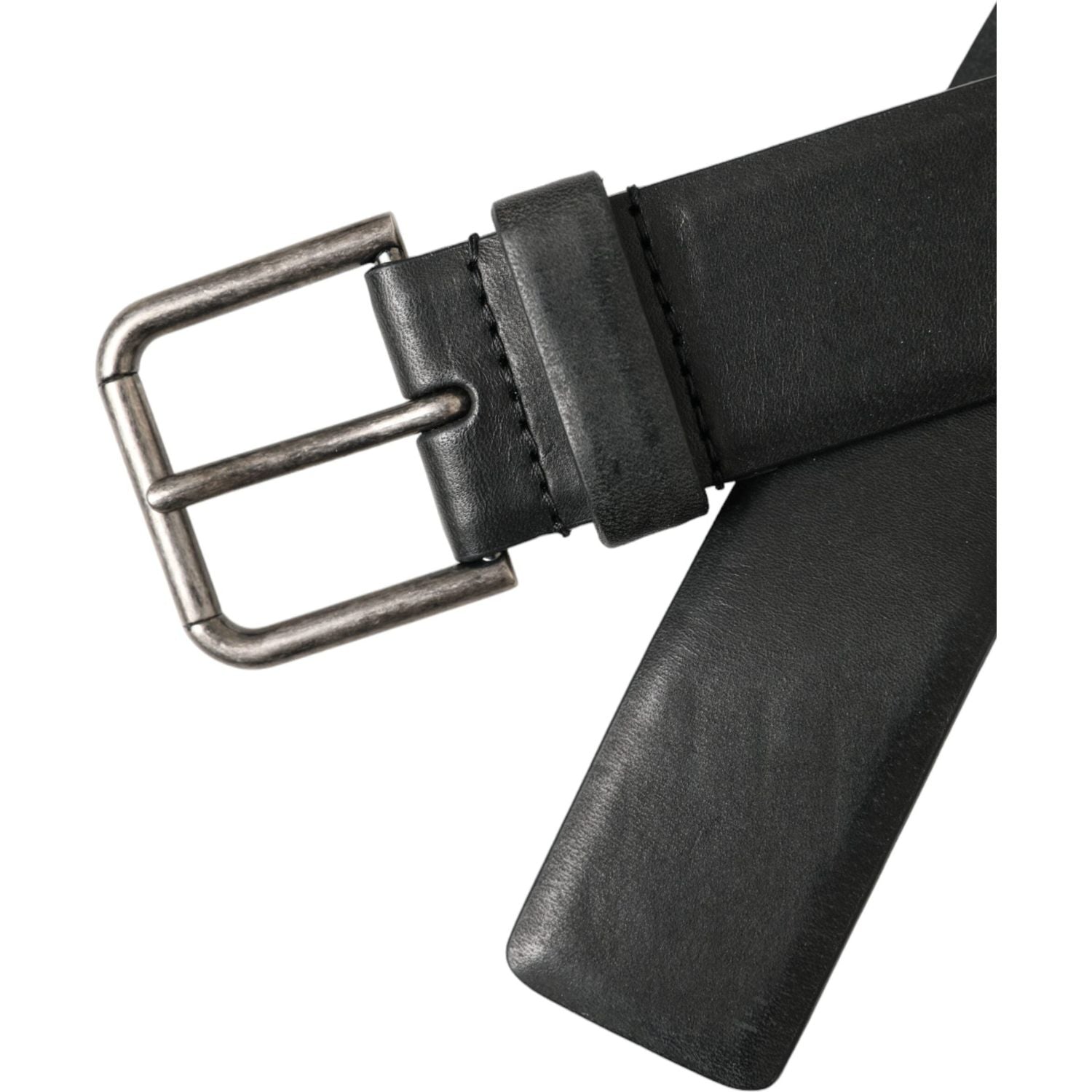 Dolce & Gabbana Black Calf Leather Silver Metal Buckle Belt