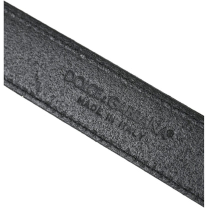 Dolce & Gabbana Black Glittered Leather Silver Buckle Belt