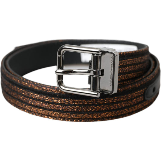 Dolce & Gabbana Gold Jacquard Stripes Silver Metal Buckle Belt BEL9196-90