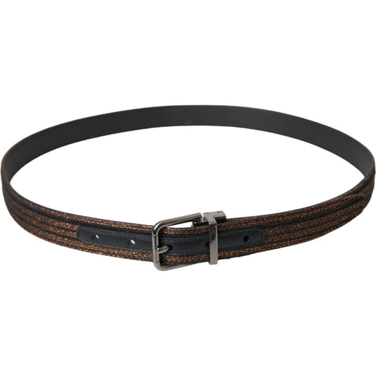 Dolce & Gabbana Gold Jacquard Stripes Silver Metal Buckle Belt BEL9196-90