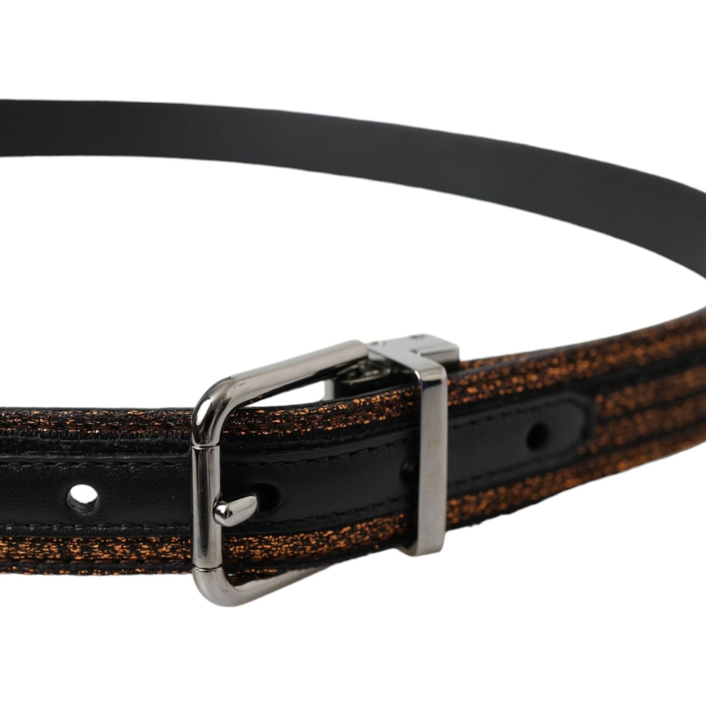 Dolce & Gabbana Gold Jacquard Stripes Silver Metal Buckle Belt BEL9196-90